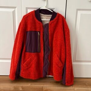 Free People lined fleece jacket. Orange and purple.